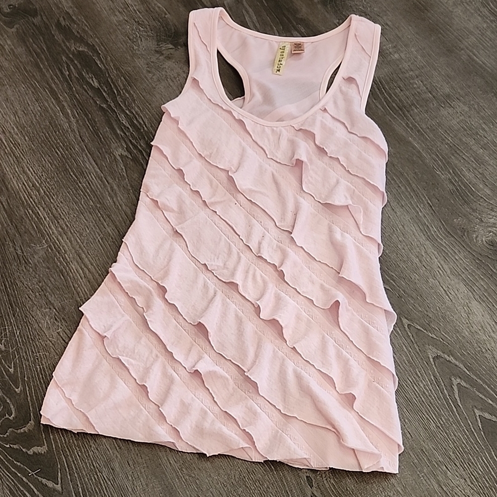 Pink Ruffled Tiered Midi Racerback Tank